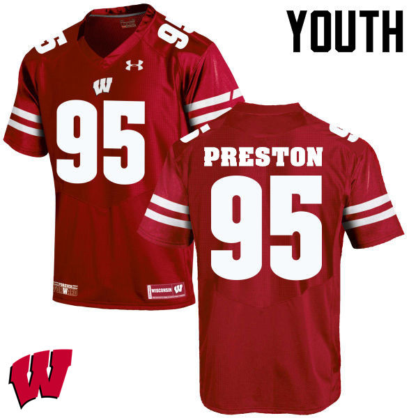 Youth Wisconsin Badgers #95 Keldric Preston College Football Jerseys-Red - Click Image to Close